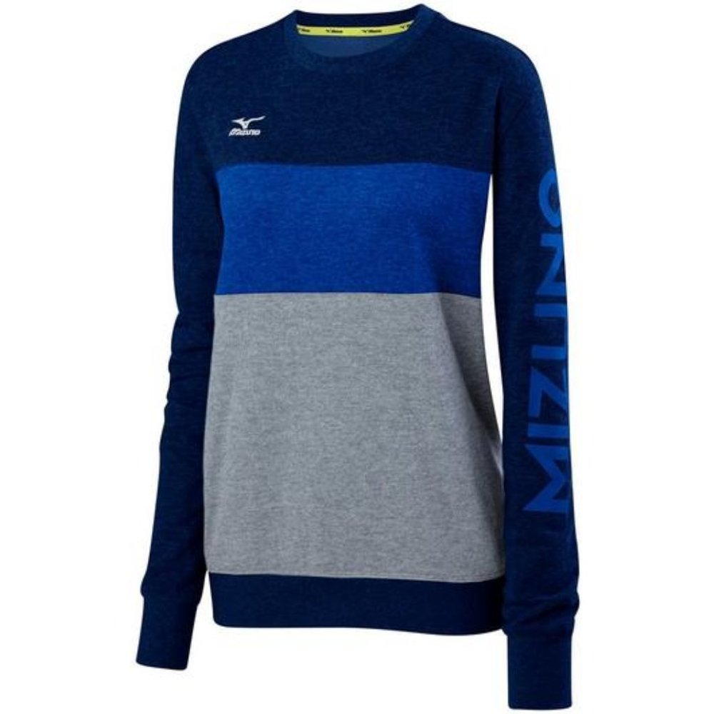 Mizuno Women's Colorblock Crewneck Sweatshirt in Navy, Royal Blue & Gray
